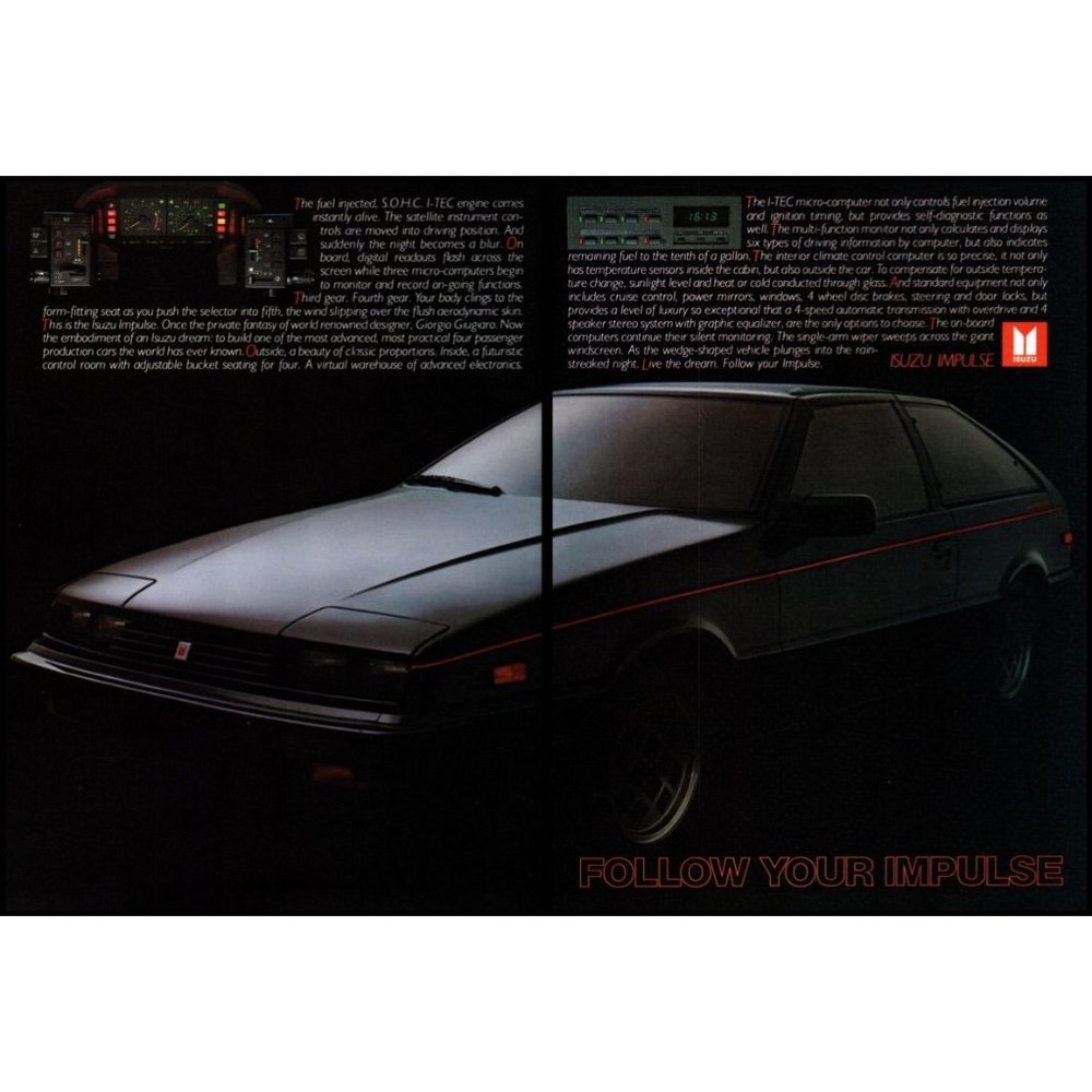1983 Isuzu Impulse Black Sport Hatchback 2 page Vintage Print Ad Wall Art Photo